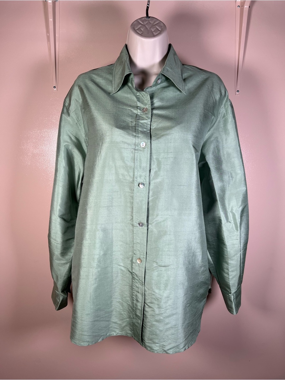 Finity Green Silk Button-Down Shirt